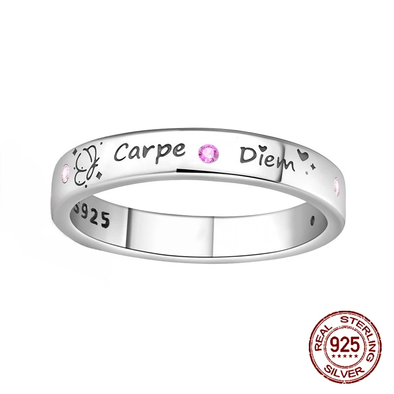 

Original 925 Sterling Silver Carpe Diem Rings Sparking Zirconium Simple Plain Rings Unique Anniversary Jewelry Gifts