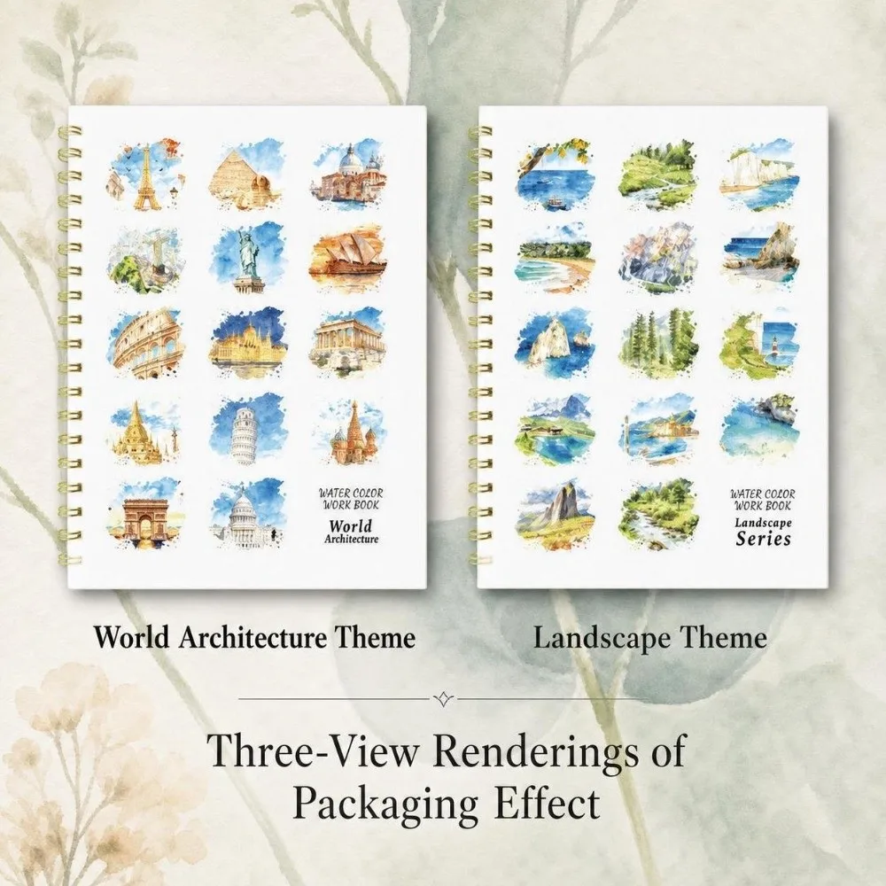 200GSM Watercolor Workbook Flower Scenery Animal Thickened Watercolor Painting Book Spiral-Bound Artistic Coloring Sketchbook