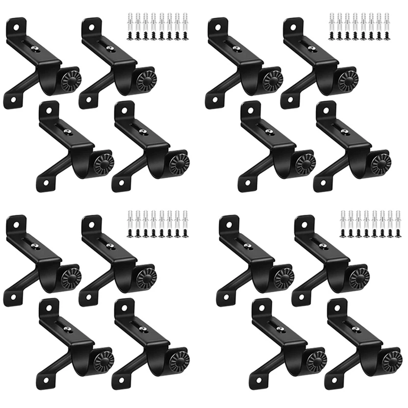 

4X Curtain Rod Bracket, Adjustable Heavy Duty Curtain Rod Holders, Black Curtain Rods Hooks Hangers For Wall Drapery Rod