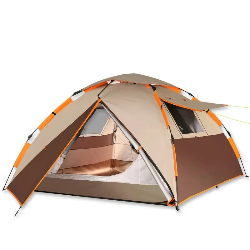 Double Layer Automatic Glamping Tent Durable Polyester Fabric for Outdoor Hiking and Camping Straight Bracing Type