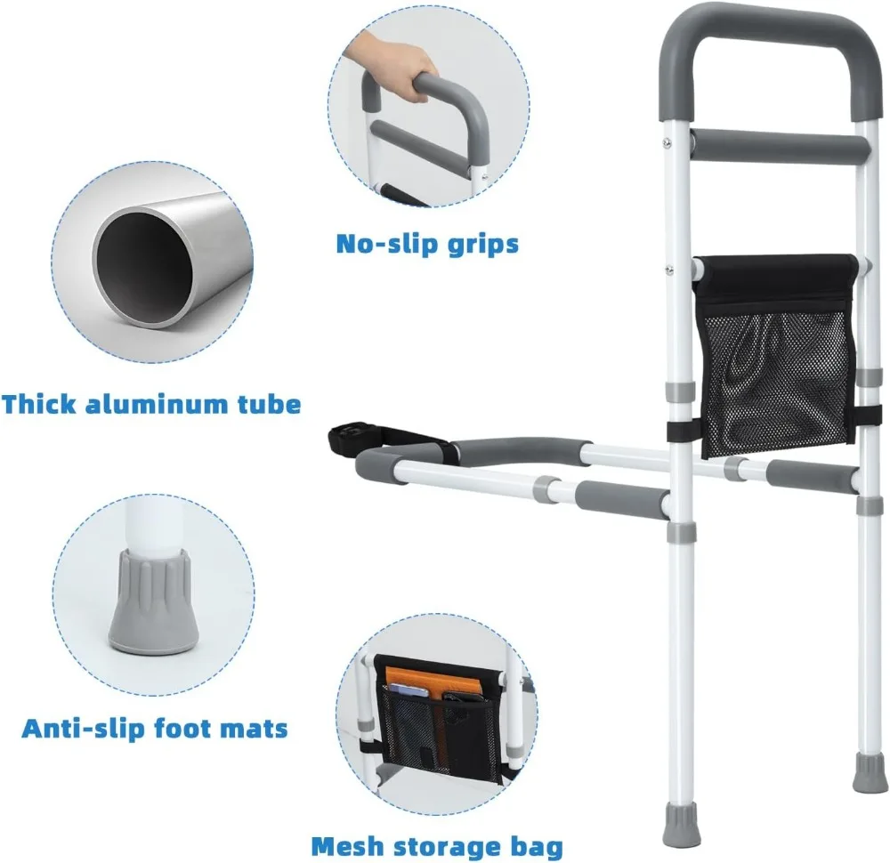 ราวกั้นเตียงปรับระดับได้สำหรับผู้สูงอายุ - ป้องกันการตกพร้อมช่องเก็บของ เหมาะกับทุกขนาดเตียง