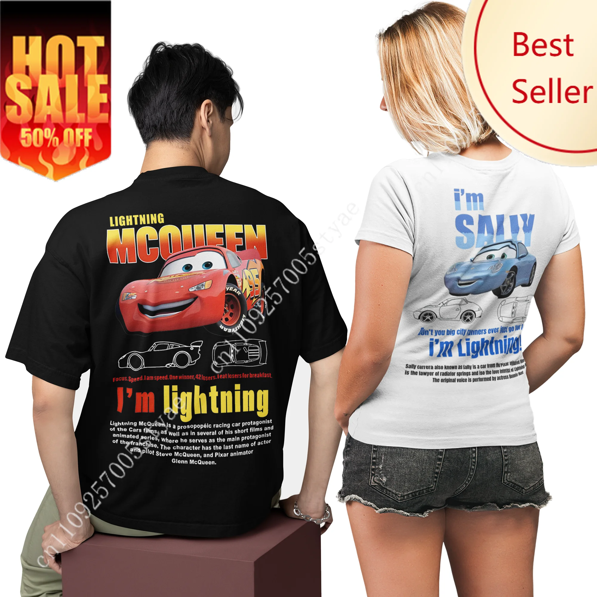 

Sally Mcqueen Couple Tee Shirts Lightning Mcqueen And Sally T-shirt For Men Women Romantic Gifts for Lover