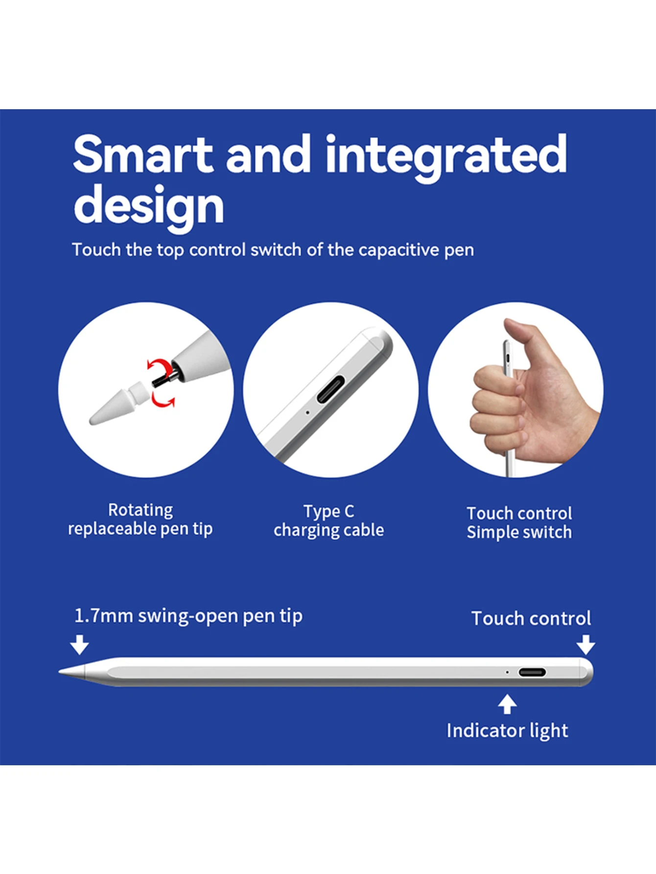 For Apple Pencil Palm Rejection Power Display iPad Pencil Pen Accessories 2024 2023 2022 2021 2020 2019 2018 Pro Air Mini Stylus