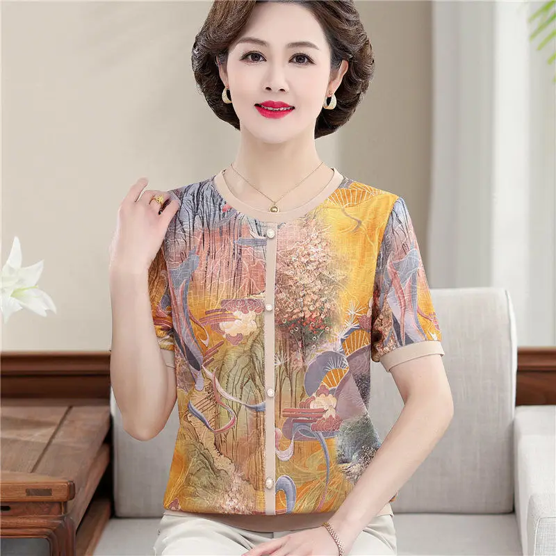 New Short-sleeved Ice Silk T-shirt Women's Short Slim Base Top