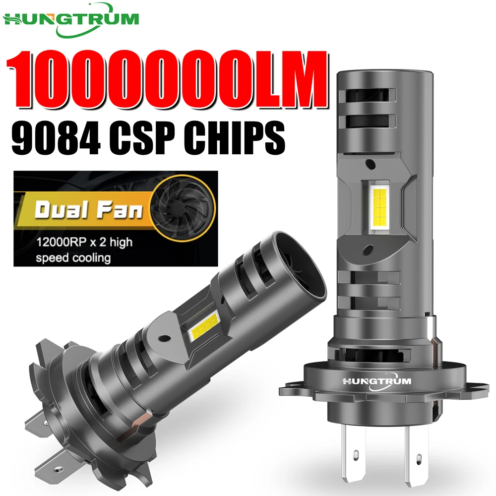 

Upgraded H7 LED Headlight Dual Turbo Fan Fast Cooling Wireless Headlamp 1000000LM 1000W Super Bright led Bulb 6000K White Lamp