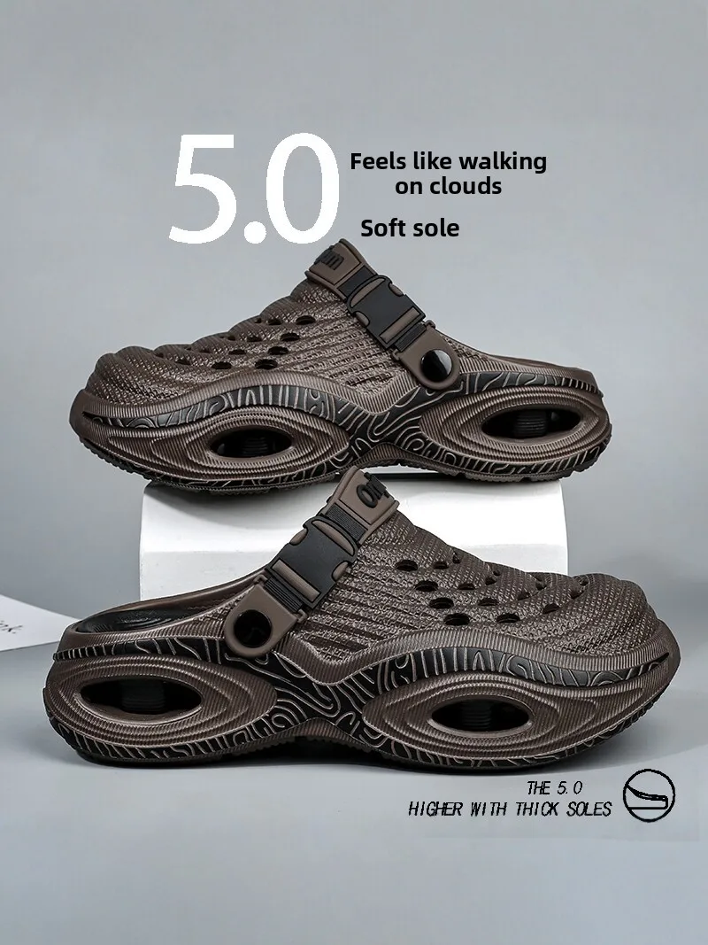 Men's Summer Outdoor Sandals Sporty Slip-On Water Resistant Thick Bottom Heightening Beach Shoes Comfortable EVA Material