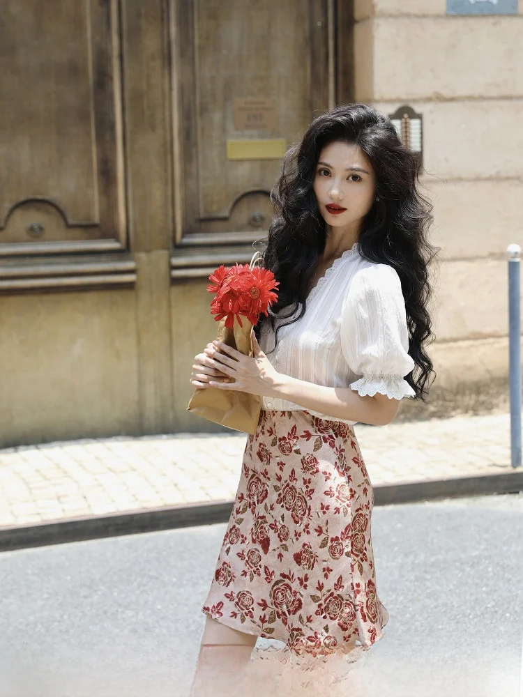 

TAIYANG OFFICE Summer Commute Ruffle Collar V-Ne Women's irt Design Sensation Straight Bubble Sve Regular Thin