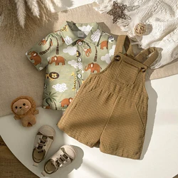 2PCS Baby Active Summer Boys Clothes Rompers Pants Overall Short Sleeve Cartoon Top Suit For 1-3Y Fashion Clothes Set