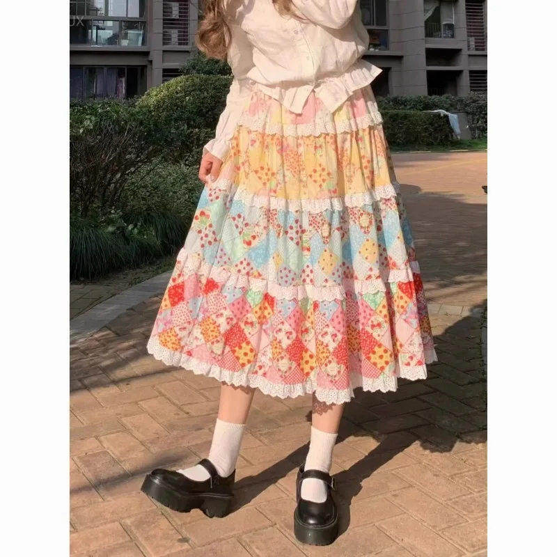 Streetwear Punk 2000s E-girls Harajuku Gothic High Street Vintage Sweet Casual Print Faldas Mujer Long Skirt Midi Y2k