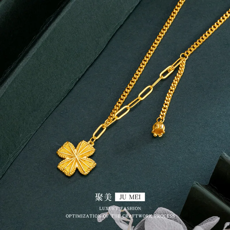 

24K real gold shining lucky grass chain 9999 versatile personality internet celebrity same style for gift jewelry for girlfriend