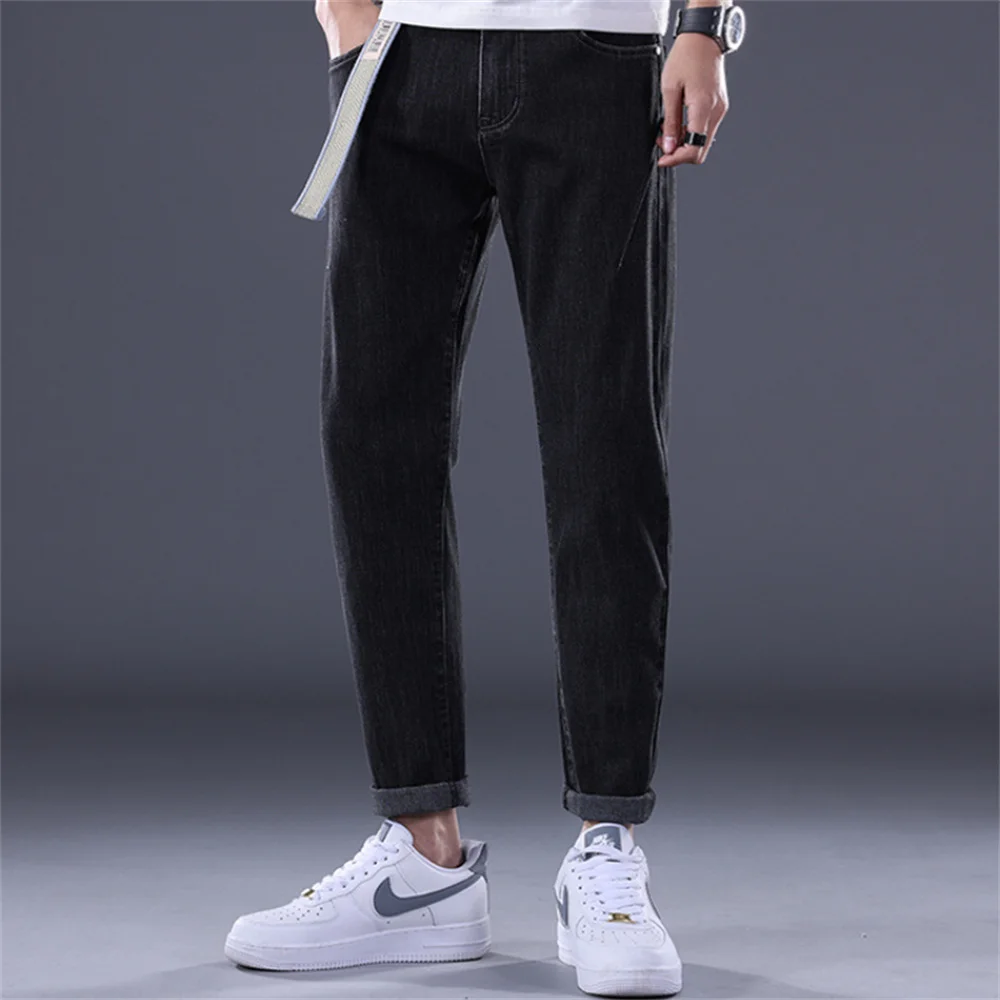 Nova moda estilo japonês e coreano calças de brim masculinas cintura elástica harem calças masculinas na moda casual calças de brim tudo-matchpants