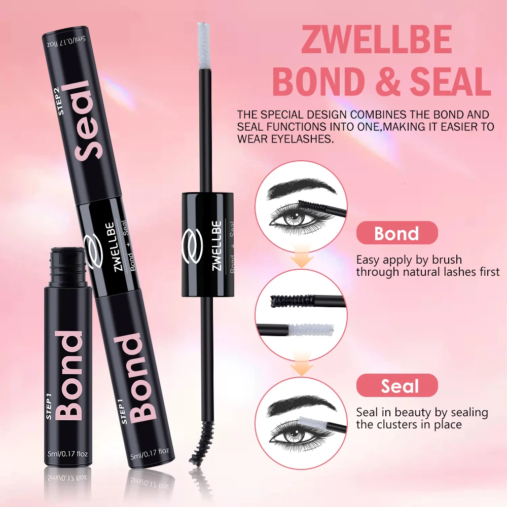 10ML ZWELLBE Eyelash Bond and Seal for DIY Lash Clusters Long Lasting Lash Glue Hold 48-72 Hours Waterproof  Mascara Wand Makeup