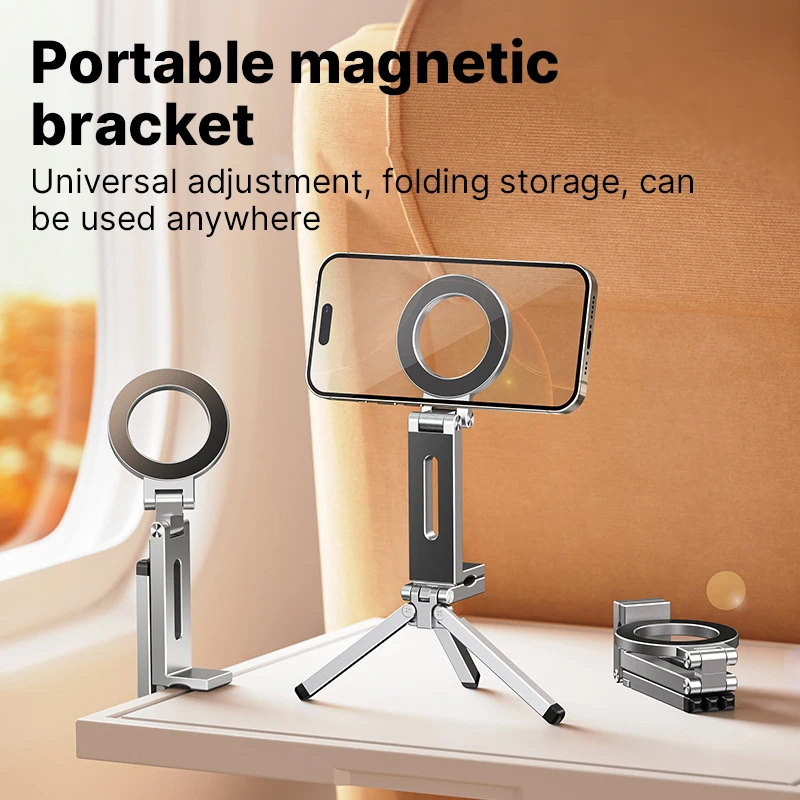 

For Magsafe Airplane Phone Holder 360 Rotating Cell Phone Stand Foldable Tripod Travel Phone Stand for iPhone 16 15 14 13