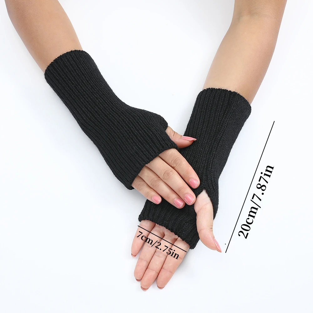 Guantes cortos sin dedos Y2k para mujer, manopla de punto Harajuku, Mangas de brazo de Color sólido, guantes coreanos de medio dedo, punkgótico