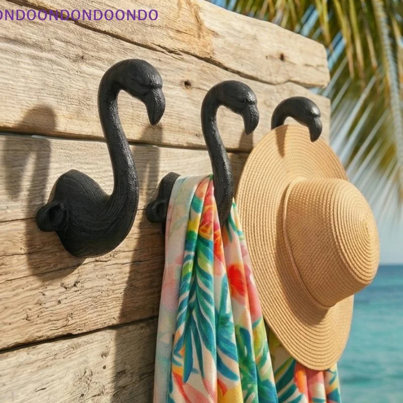 Rust Resistant Cast Iron Wall Hooks Flamingo Bird Design Heavy Duty Hanger for Entryway Patio Garden Storage