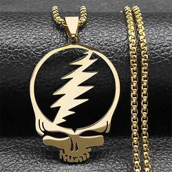 2024 New fashion punk rock band Grateful Dead Skull stainless steel necklace personality alphanulose collarbone chain for men an