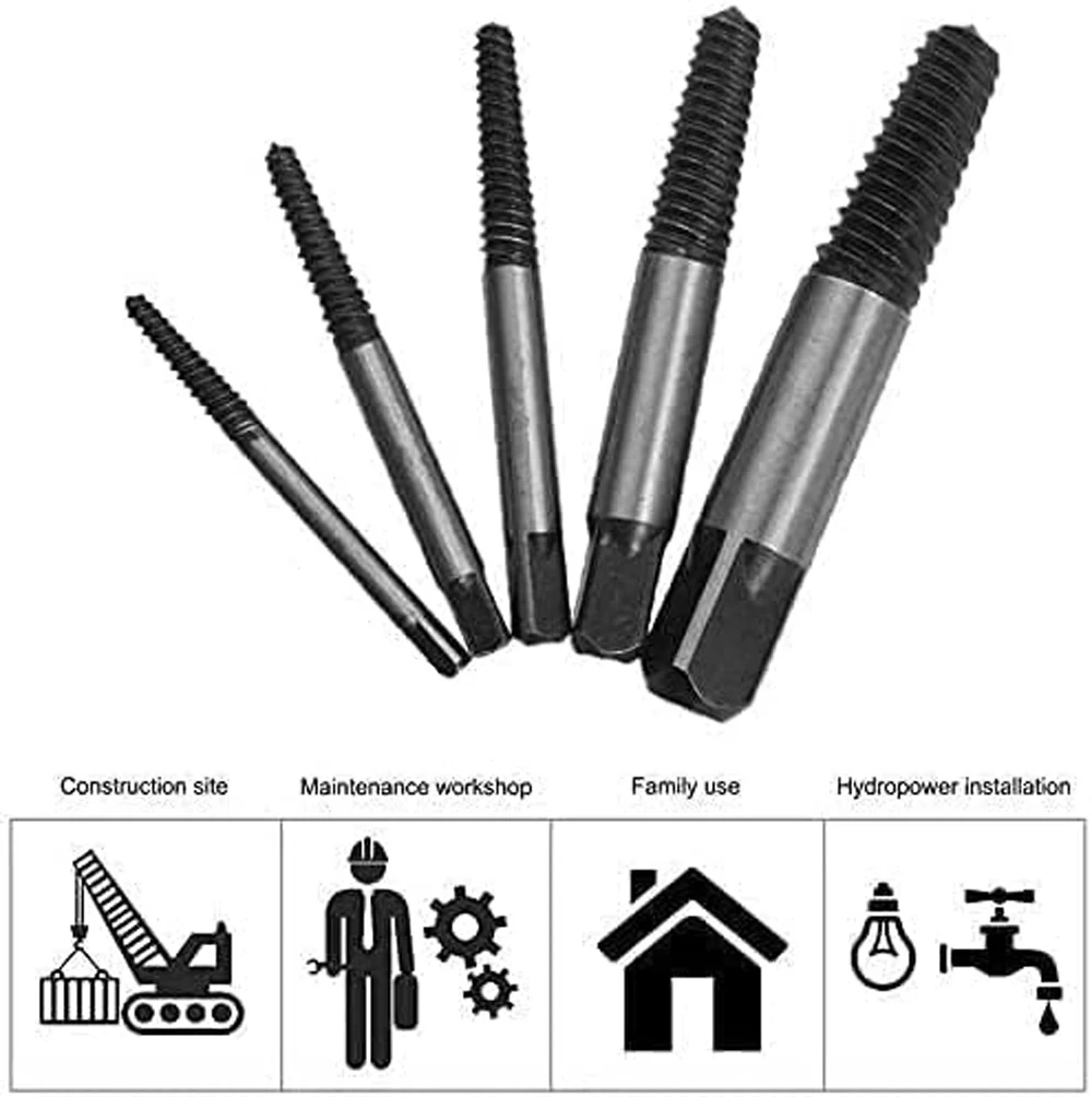 5Pcs Screw Extractor Center Drill Bits Guide Set Broken Damaged Bolt Remover Removal Speed Easy Set