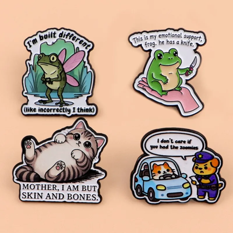 Quote Enamel Pin Cute Frog Cat Dog Cartoon Character Lapel Brooch Badge Backpack Hat Clothes Decor Novelty Gift Accessories - view 3