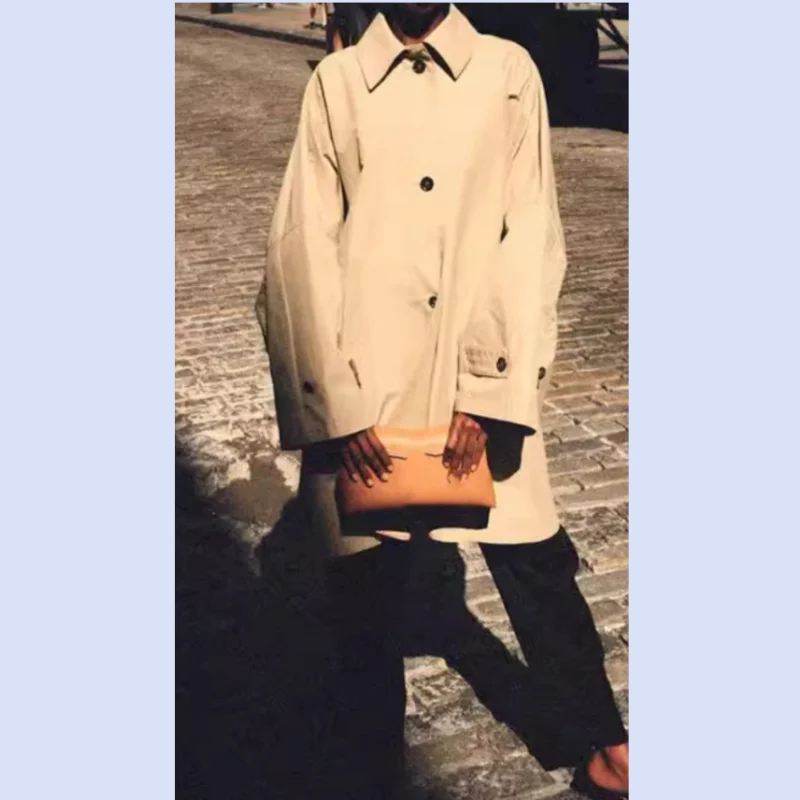 

TT Nordic British style A-line loose classic medium long windproof women's windbreaker jacket