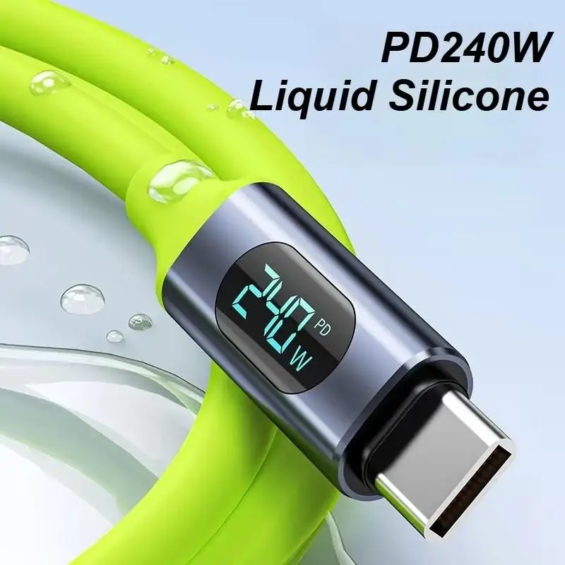 100W/240W Type C to Type C Cable Phone Super Fast Charging Cable With LED Display USB To Type-C Data Cord Liquid Silicone 2026