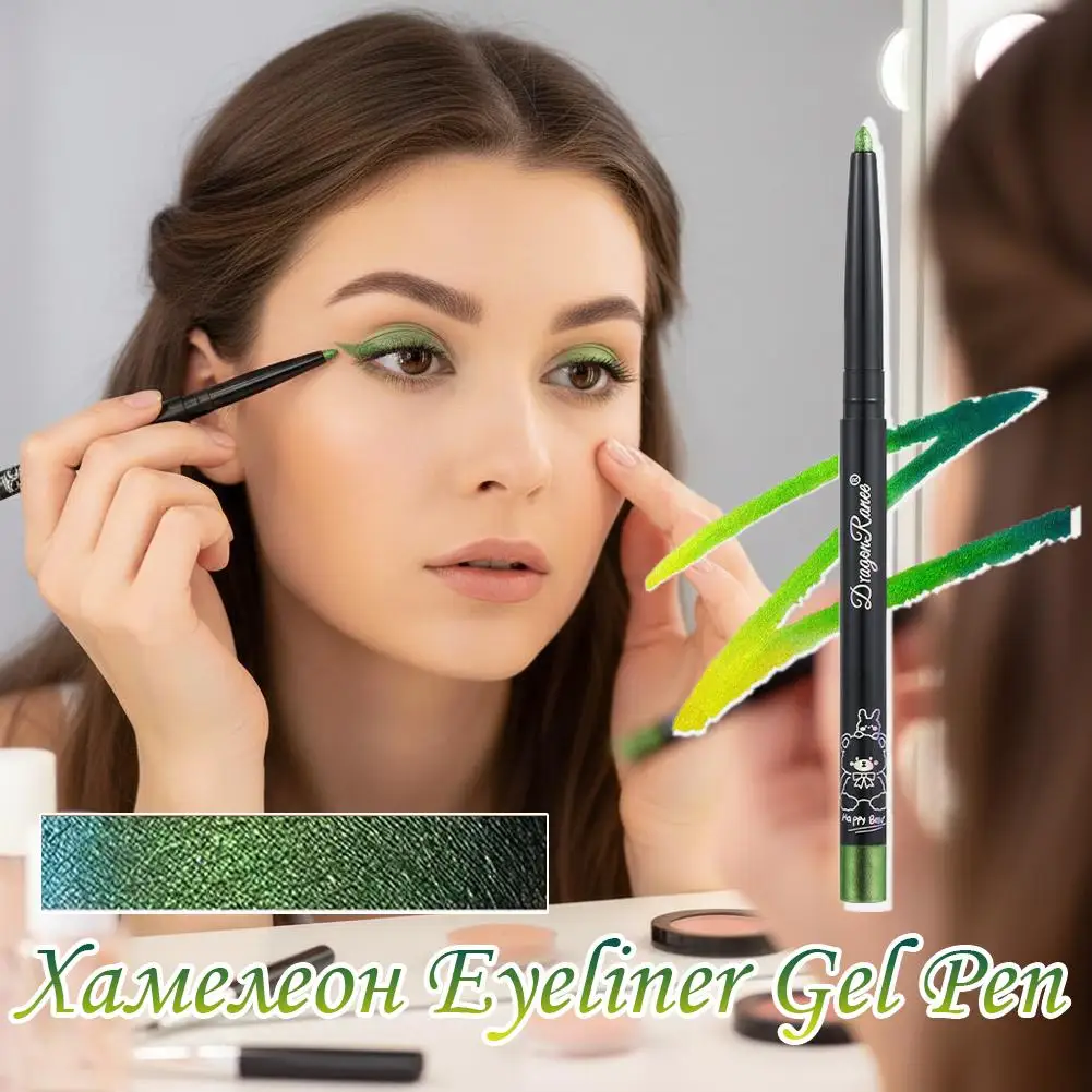 Glitter Aurora Multi Chrome Eyeliner Pen Shiny Metallic Long-Lasting Purple Green Silkworm Makeup Pigment for Eyes