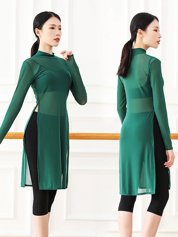 Robe classique en maille pour femmes, vêtement de Service d'entraînement à la danse, à manches longues, en maille élastique, pour Yoga