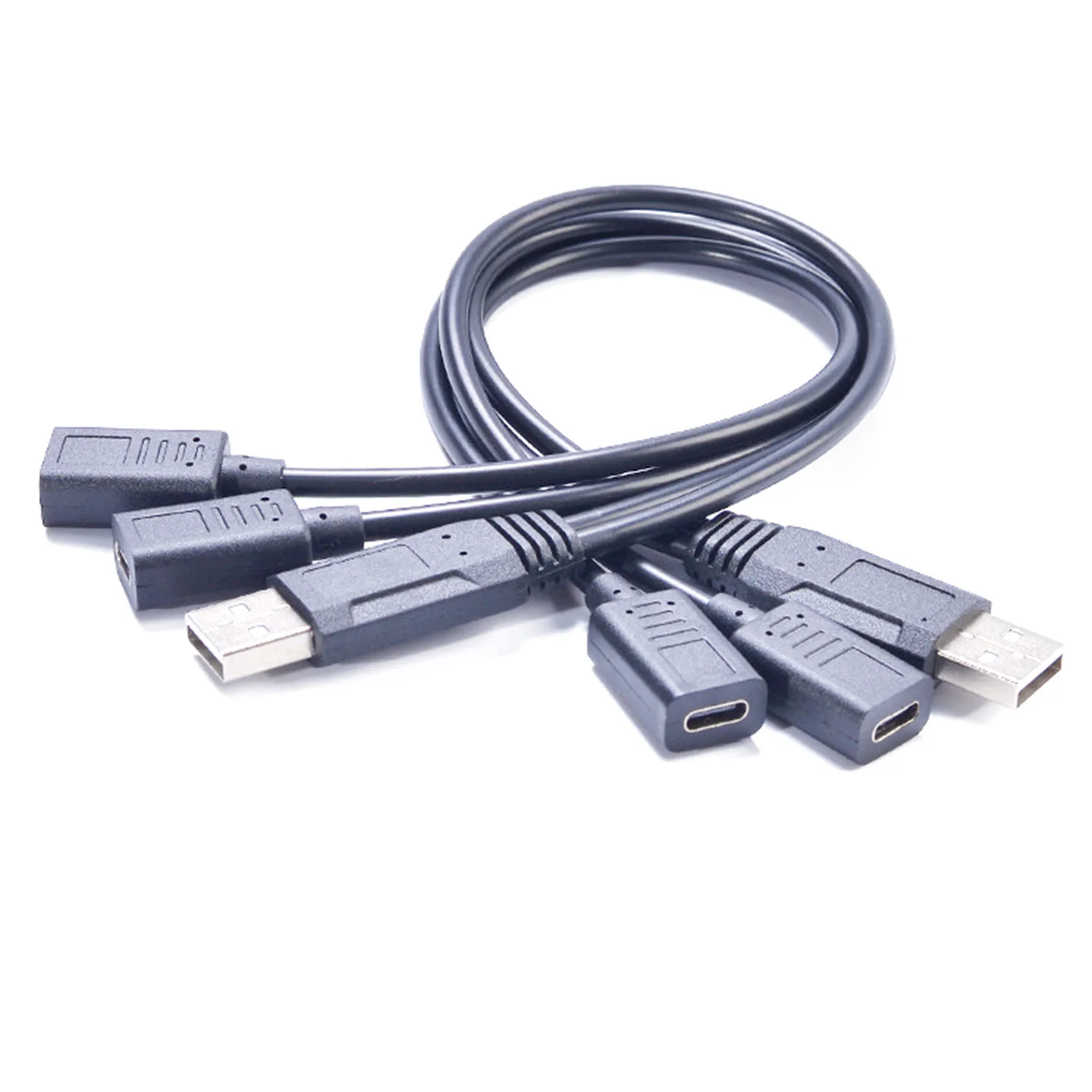 One‑to‑Two USB A Male To 2 Dual USB C Female Splitter Power Cable Multi‑Port USB‑C Charging Adapter Cord For Smartphone Tablet