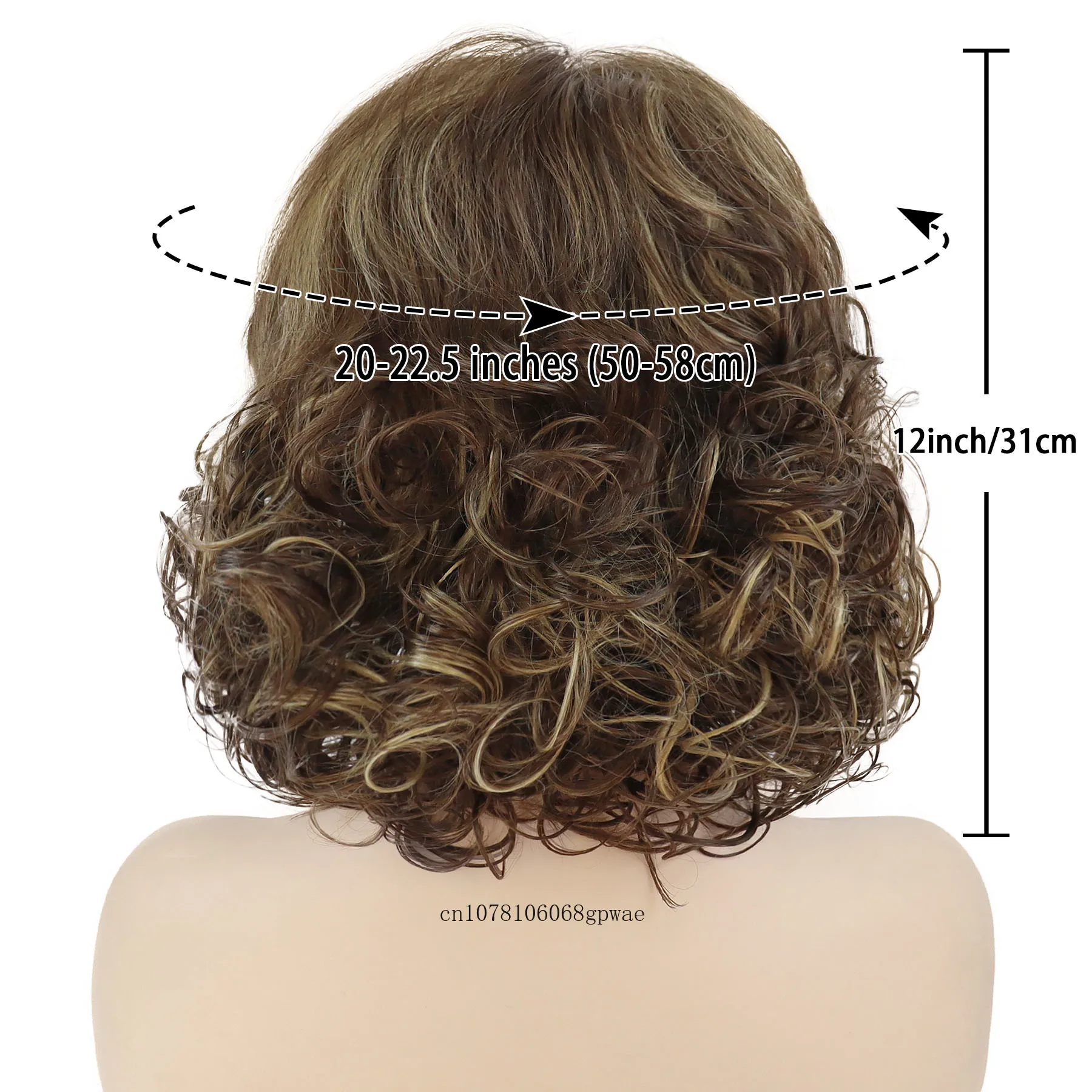 Mix Brown Wig Synthetic Hair Bob style Short Fluffy Curly Wig with Bangs for Women Ladies Daily Cosplay Mommy Wig Heat Resistant