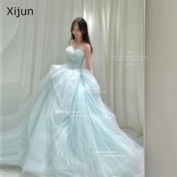 Xijun Princess Mint Tulle Wedding Dresses A-Line Korean Photo Shoot Long Prom Dresses Sleeveless Wedding Party Dress Customized