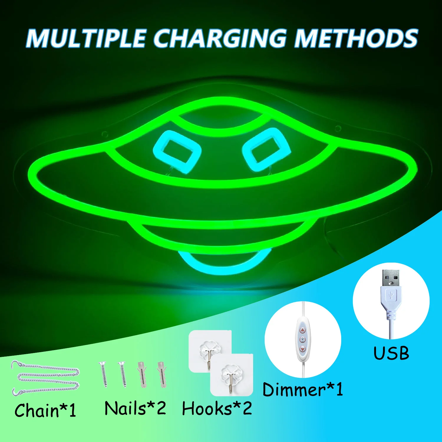 ضوء نيون LED UFO - يعمل بمنفذ USB، مع خافت، سطوع قابل للتعديل، مثالي لغرف الألعاب والمكاتب وديكور الخيال العلمي #2