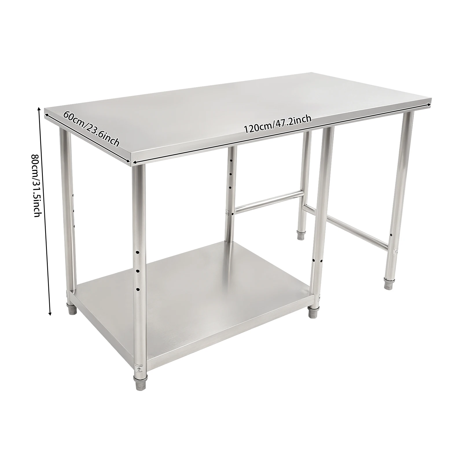 Stainless Steel Work Table, Prep Table with Lower Shelf, Heavy Duty Commercial Kitchen Workstation for Home Restaurant