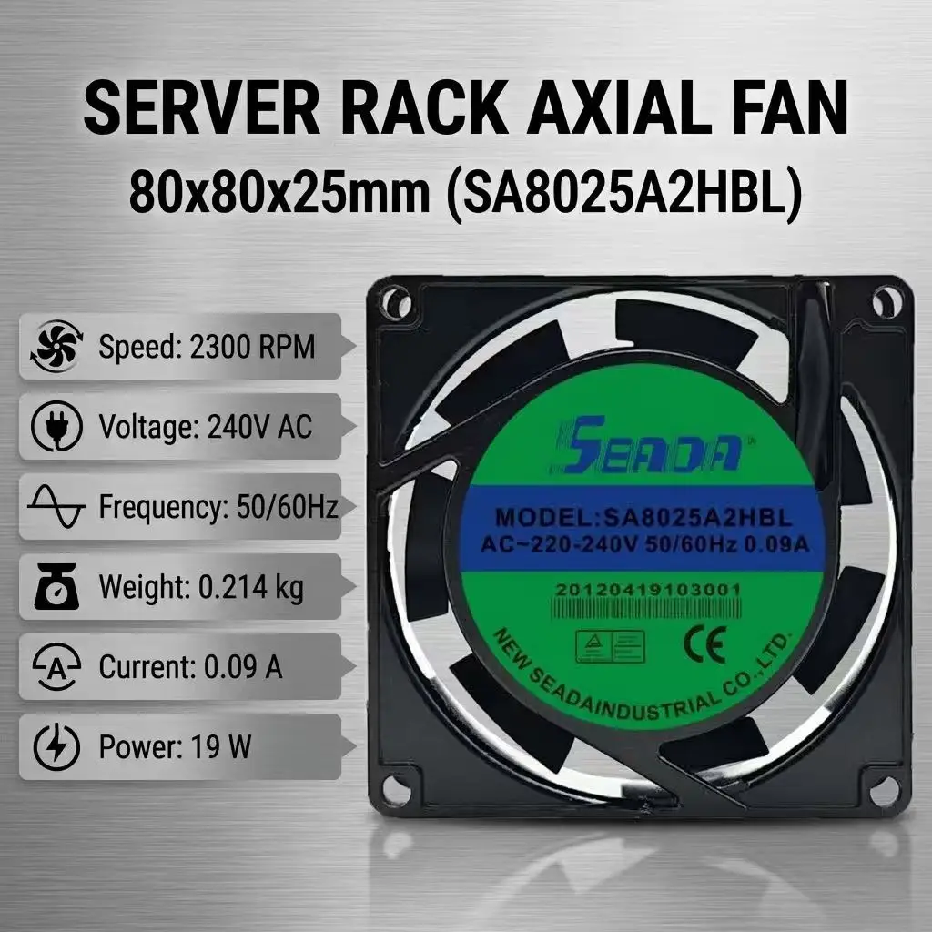 For SEADA SA8025A2HBL AC 220V 240V 8025 80x80x25mm 2300RPM Metal Frame Dual Ball Bearing Server Inverter Chassis Case Cooler Fan