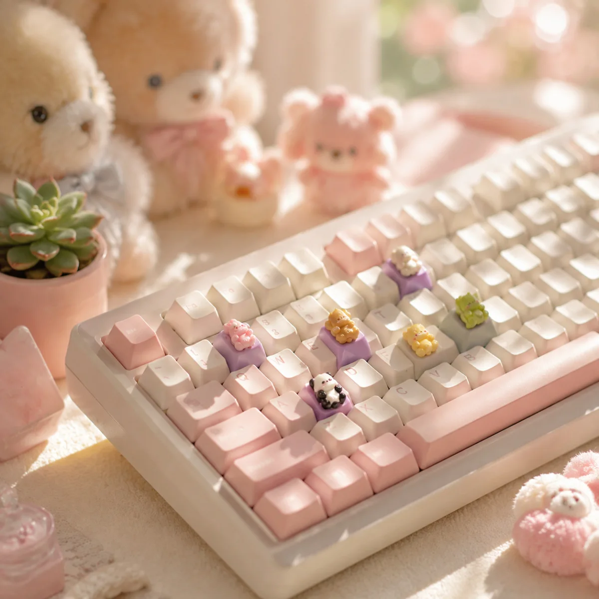 Glossy Cute Animal Artisan Keycap Single 3D Epoxy Resin Dog Panda Rabbit Bear Dinosaur DIY for Mechanical Keyboard Cherry MX ESC
