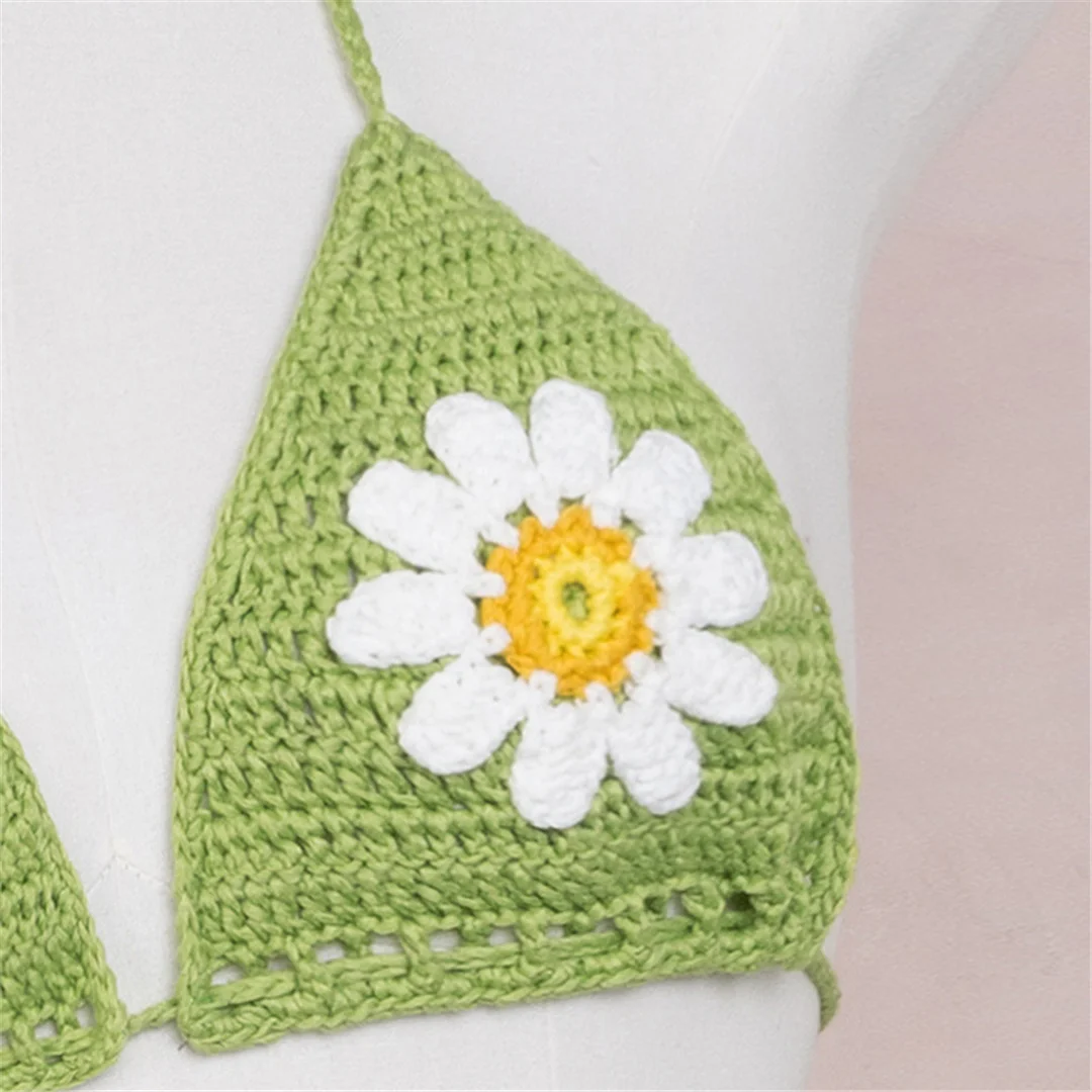 2026 Neues Sexy Blumen-Halterneck-Bikini-Oberteil aus Häkelstrick für Damen, Badeanzug, Badebekleidung, Bademode, Badeanzug V7310 – Detail 6