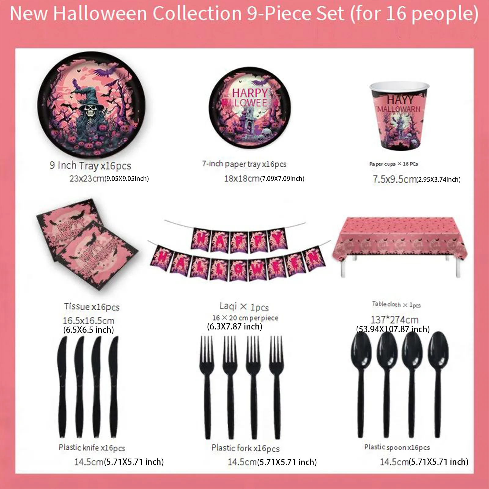 

Halloween Party Decorations Set Disposable Tableware Witch Hat Skull Print Cup Plates Banner 114 Pieces for Spooky Celebration