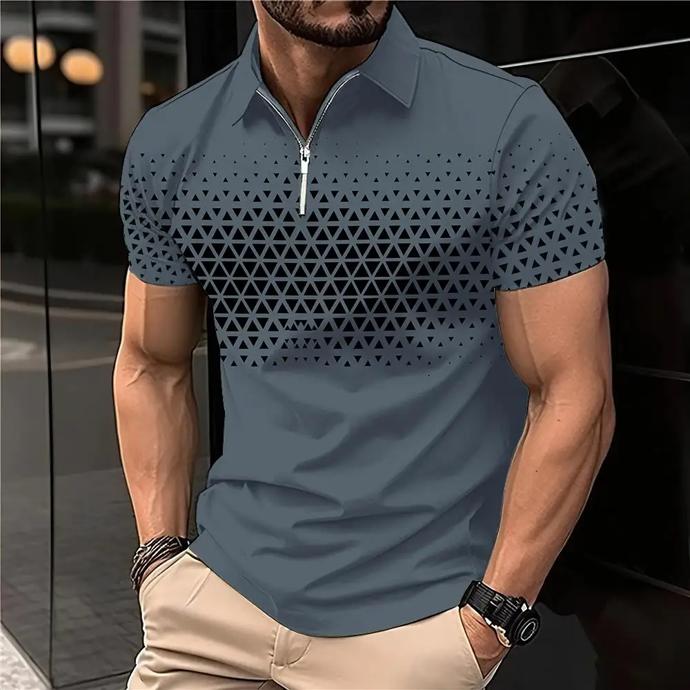 Summer T Shirts for Men 2024 Short Sleeve Men\'s Clothing Collar 3D Printing Plain Shirt Striped Polo Tees Fashion Pullover Tops