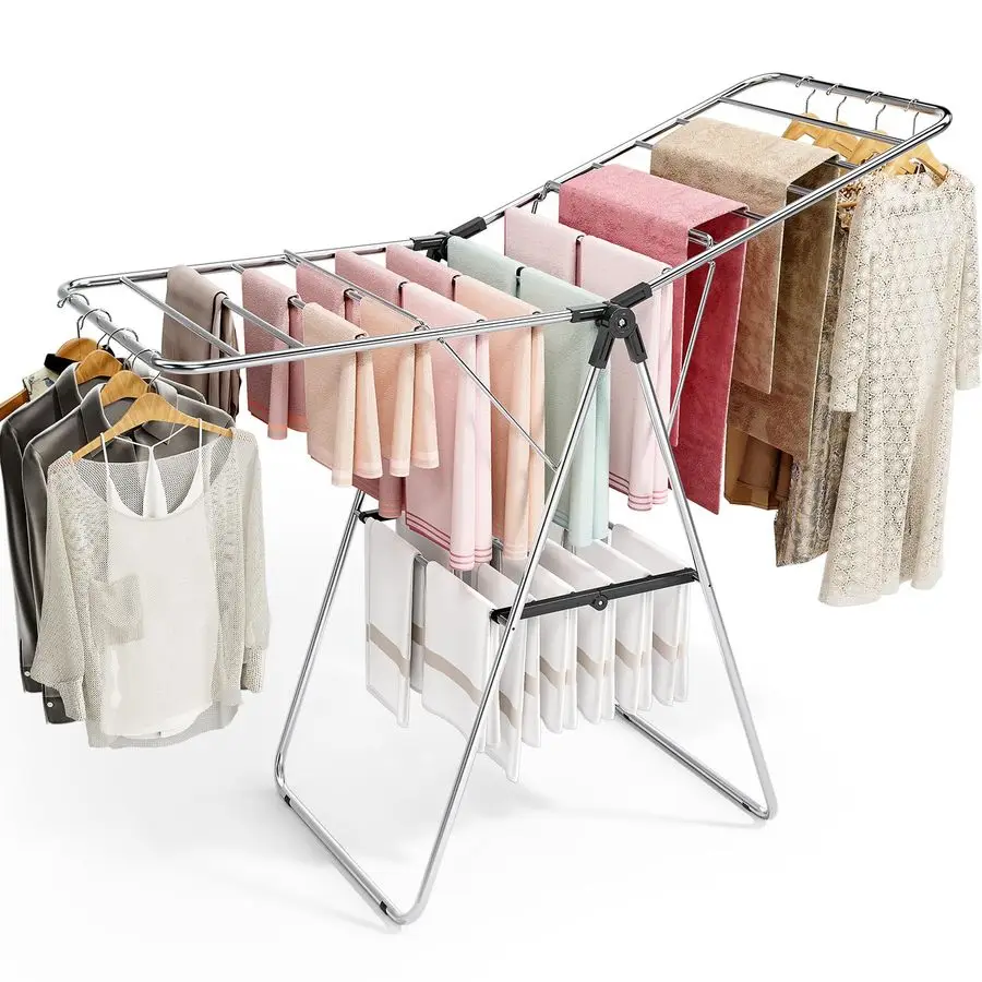 

Clothes Drying Rack, Drying Rack Clothing with HeightAdjustable, Foldable Gullwings Laundry Rack, Indoor Outdoor Use, No Assembl