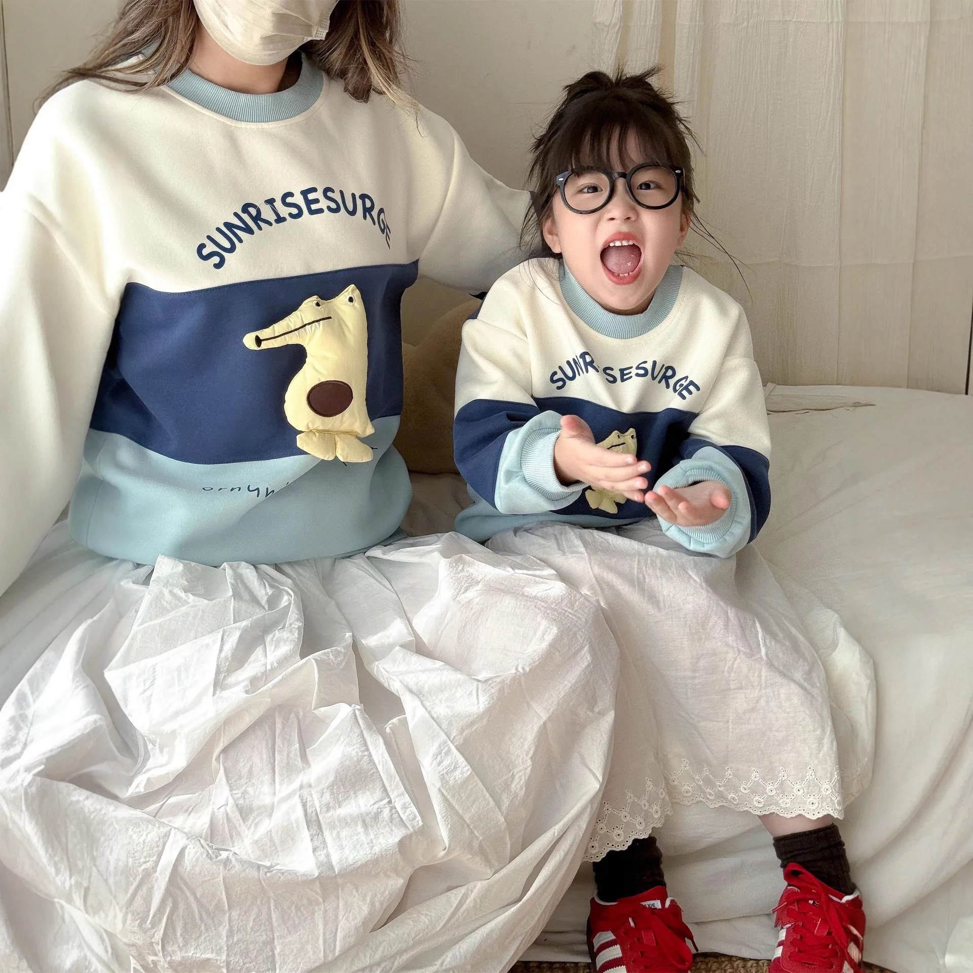 2025 Spring Fall Family Matching Sweatshirts Parents & Kids Clothes with 3D Funny Cartoon Unisex Round Neck Cotton Tops for Baby