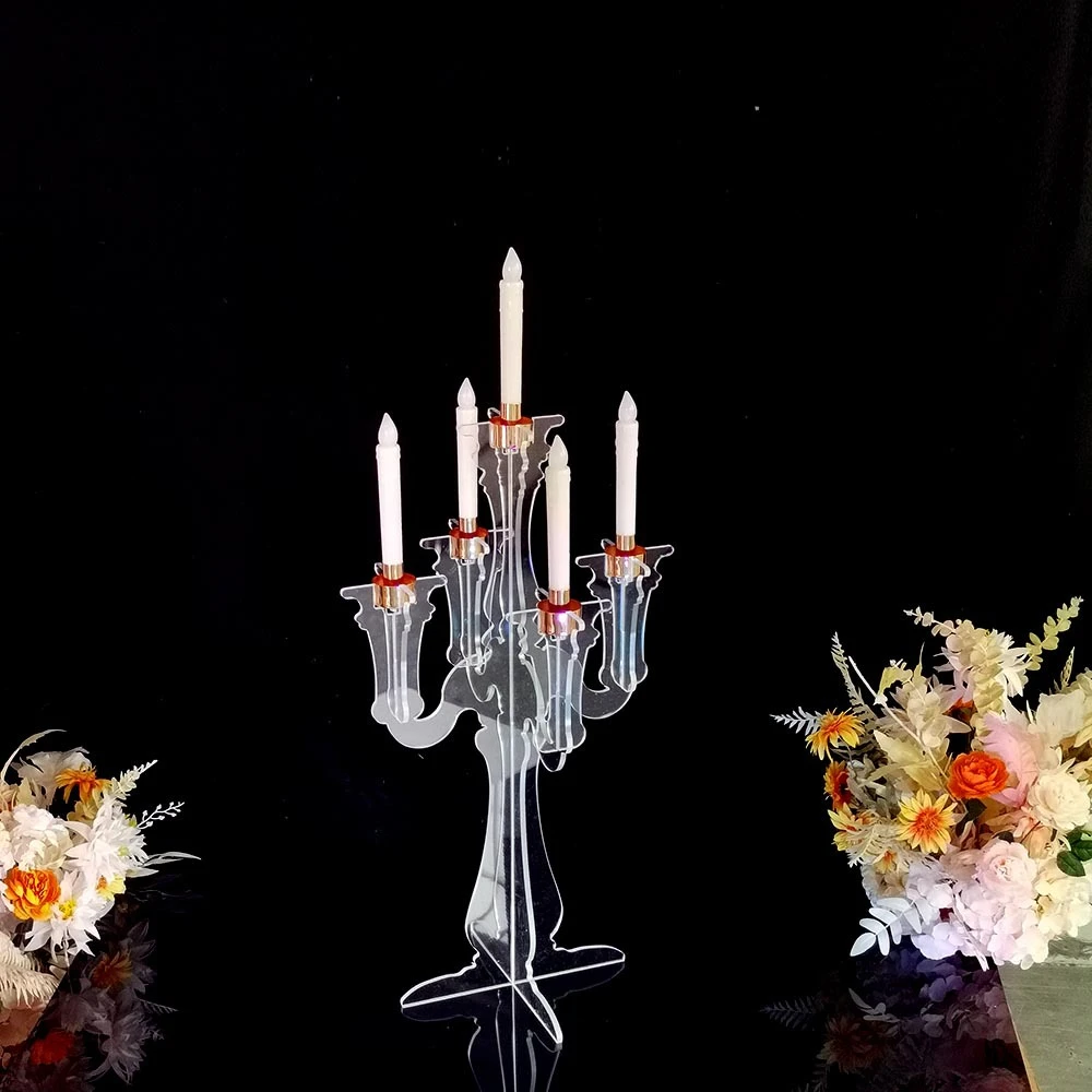 

Acrylic Candelabra Clear Candle Holders 5 Heads Wedding Table Stand Centerpieces For Party Hotel Vase Event DIY Decoration