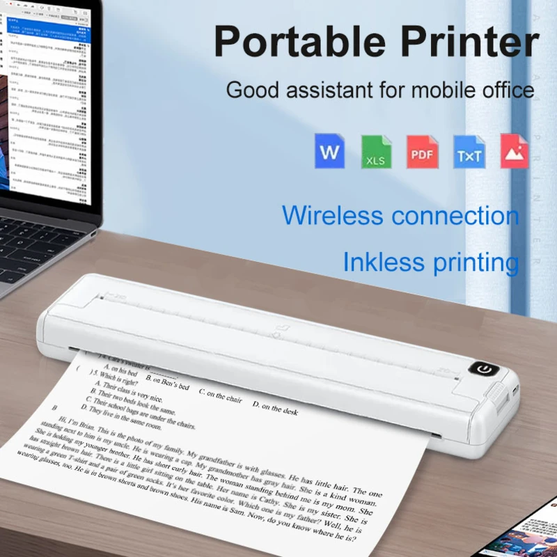 A4 portable thermal printer for mobile office A4 thermal paper wireless inkless printing machine supports Android/Apple/Windows