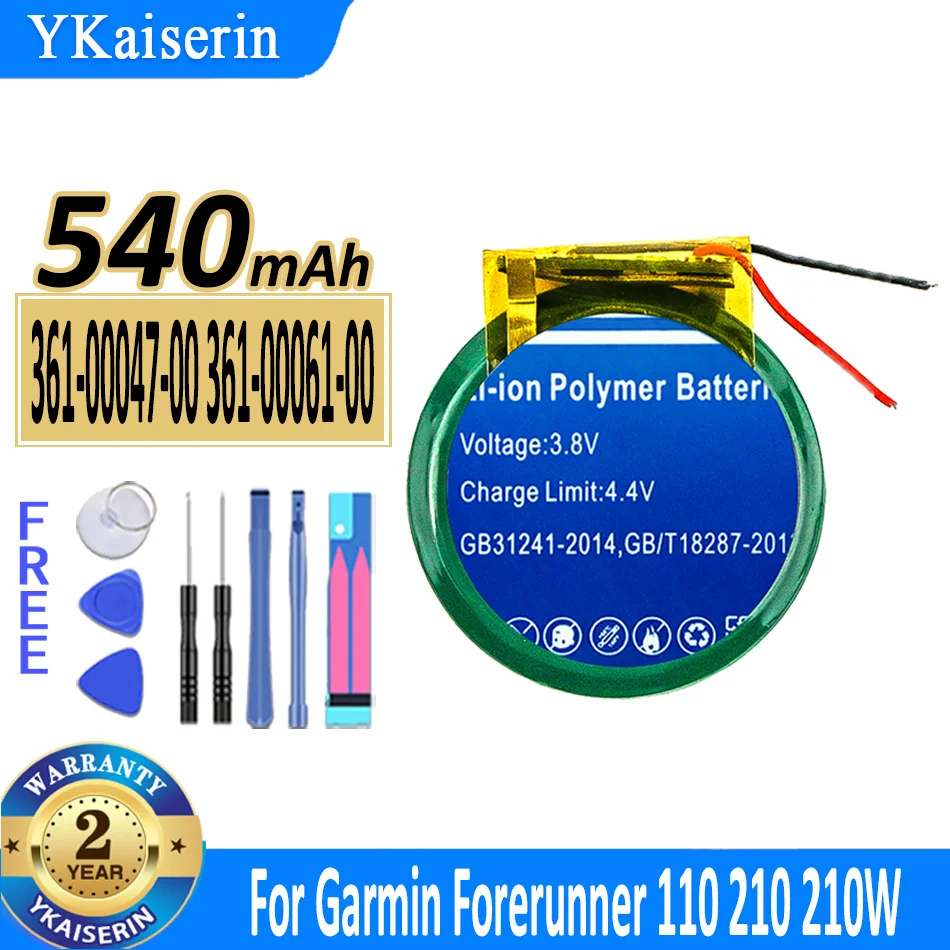 540mAh YKaiserin Battery 361-00047-00 361-00061-00 For Garmin Approach S1 S1W S2 S3 S4 For Forerunner 110 210 210W PD3032