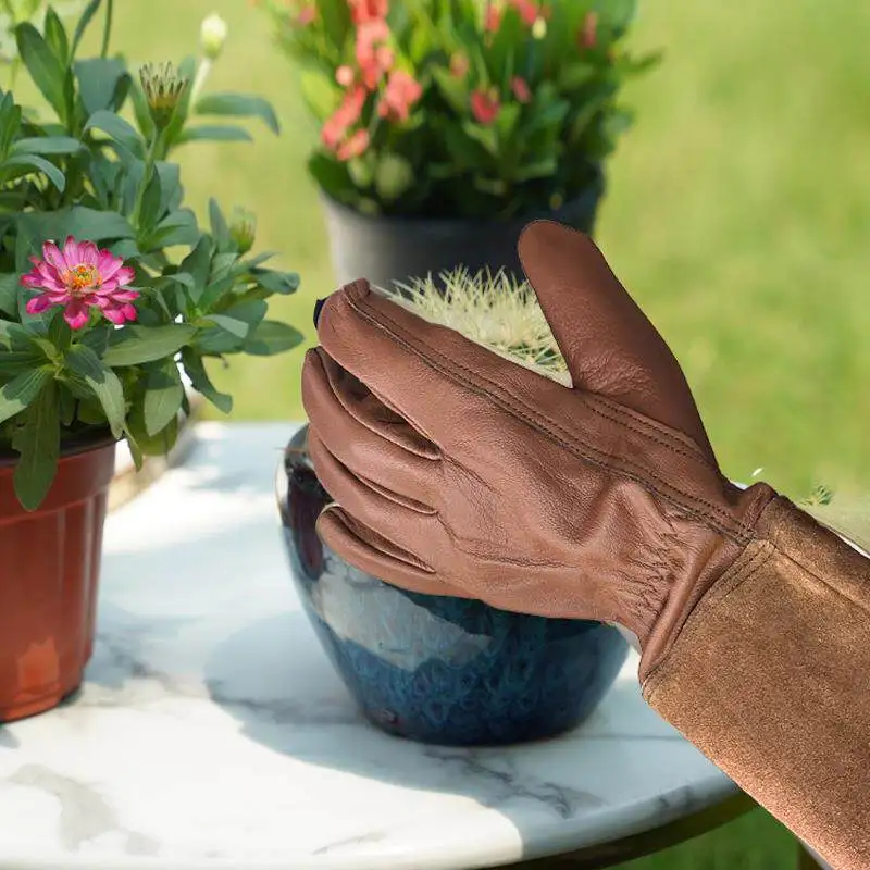 Gardening gloves Garden gloves Long cowhide labor insurance stab-proof and cut-proof long arc welding gloves