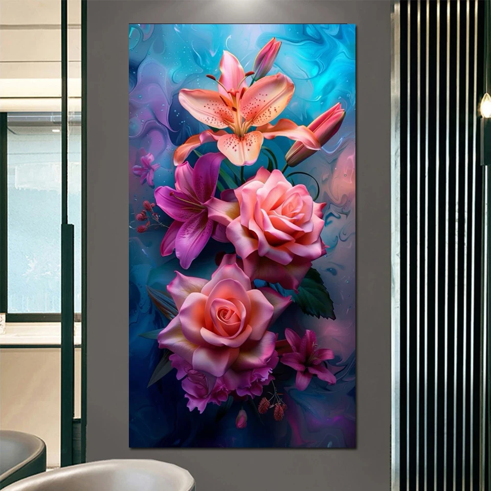 Diy Mosaic Art Large Size Lily Flowers Rose New Diamond Painting Full Rhinestone Embroidery Cross Stitch Kits Home Decor