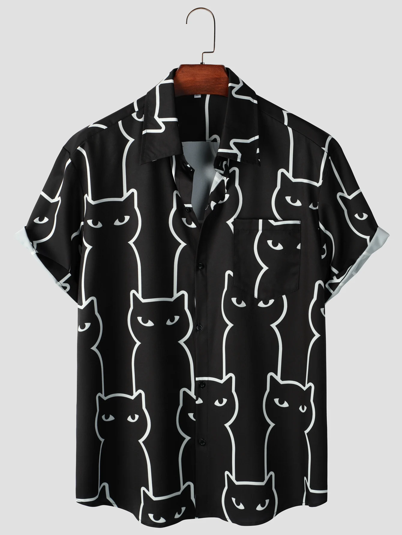 Summer Casual Aloha Shirts with Cats Print - Button Up Short Sleeve Beach Shirts for Men