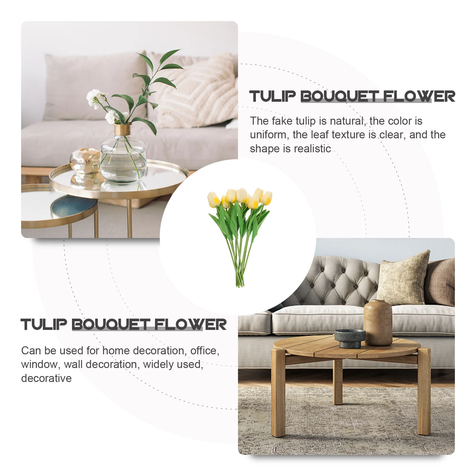 

10Pcs Simulation Tulips Artificial Flower Bouquet Realistic Home Decor for Living Room Bedroom Office Window Wall Decoration