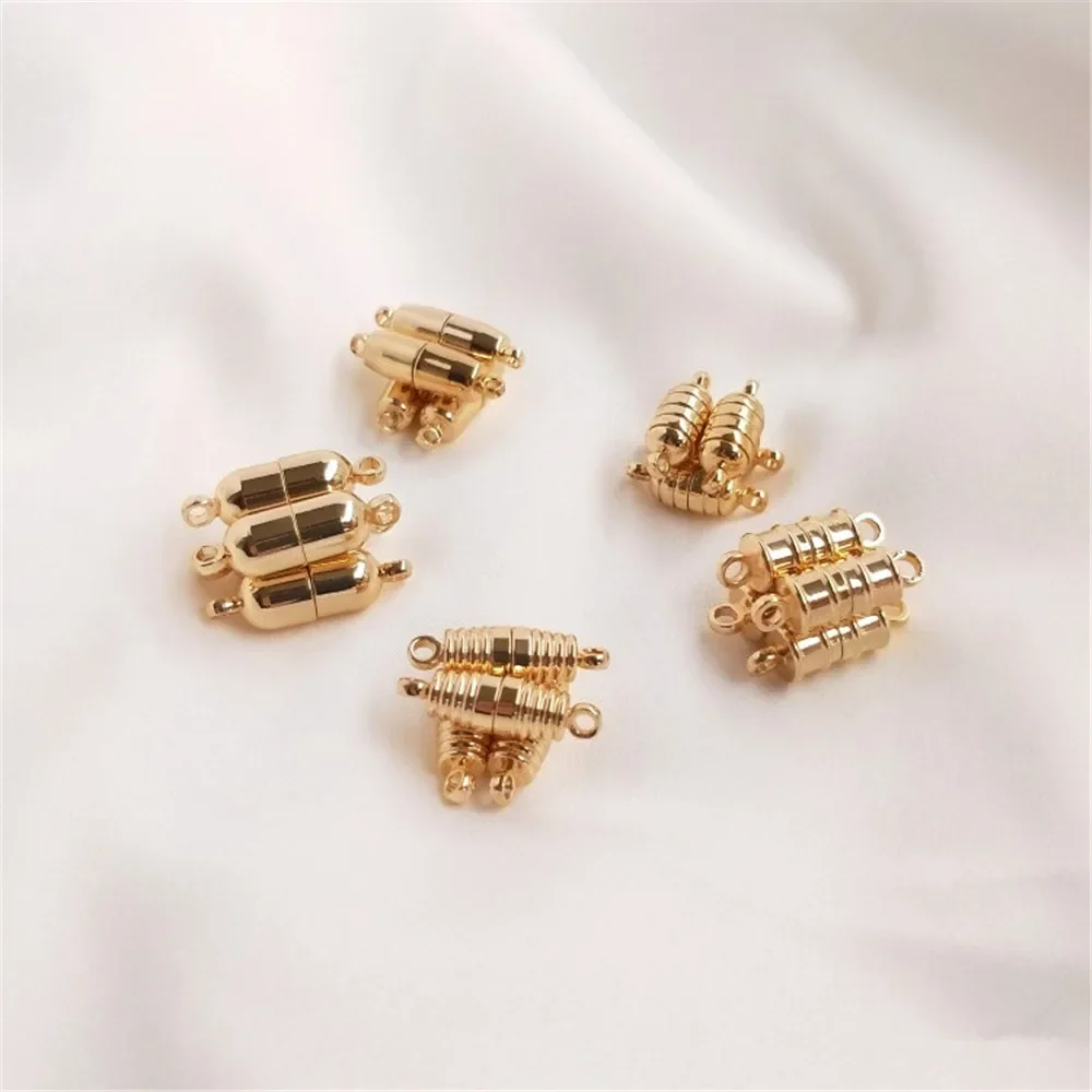 1pcs 14K Gold Color accessories magnet buckle round bamboo knot long barrel shaped pill bracelet necklace suction iron