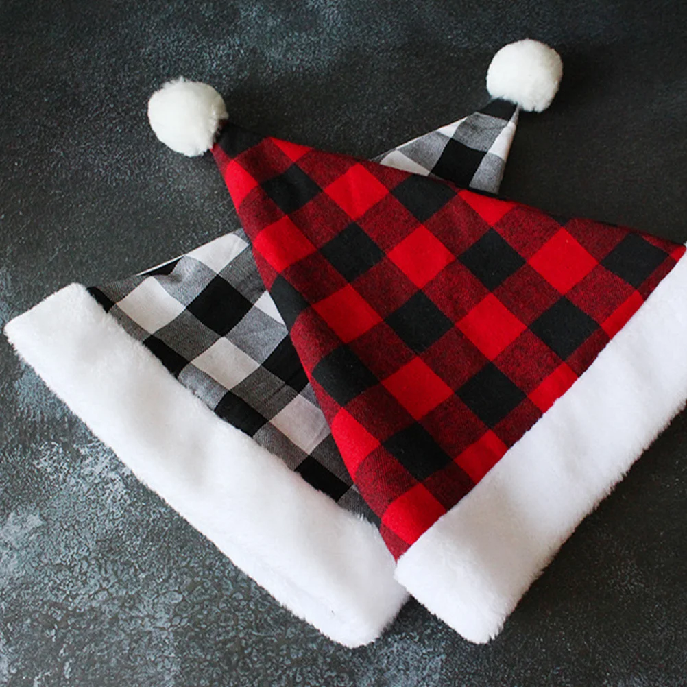 

Christmas Santa Hat Cloth Plaid Soft Supple Padded Warm Xmas Party Costume Prop Decorative Gift for Adults Women Men