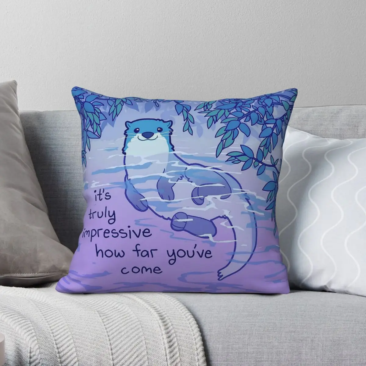 Funda de almohada cuadrada How Far You've Come Kind River Otter, poliéster, lino, terciopelo, estampado, decoración con cremallera, funda de almohada para el hogar