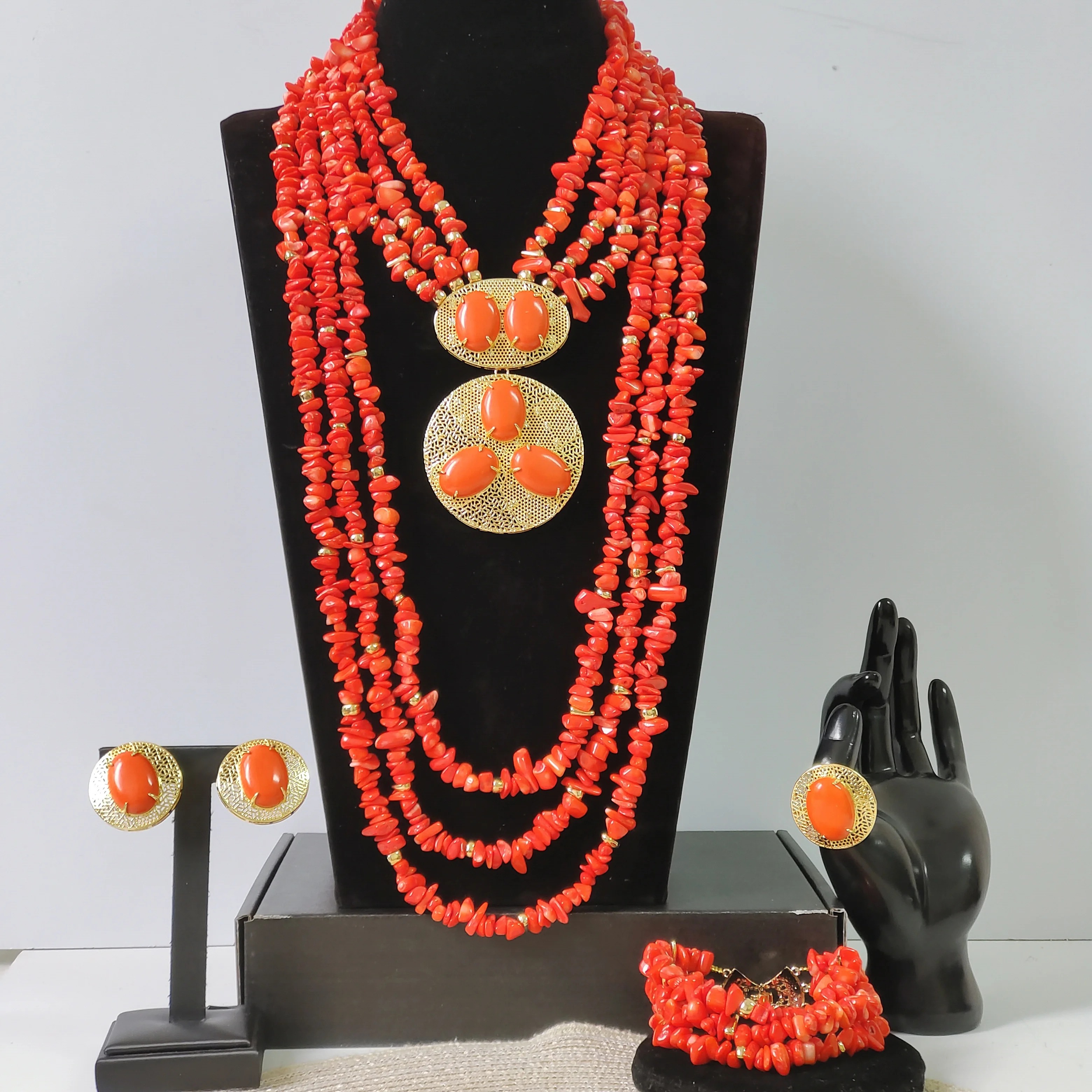 Natural Coral Beads Bridal Jewelry Sets African Beads Jewelry Necklace Set For Nigerian Wedding