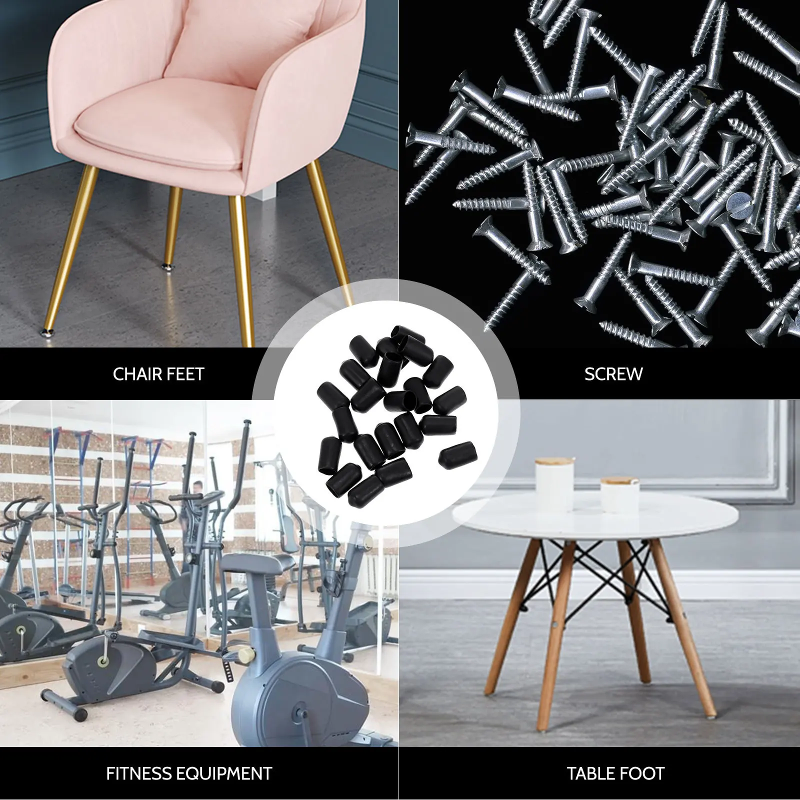 

200pcs Threaded Protective Cover Rubber End Caps For Furniture Chair Tips Table Legs Metal Protection Tube Caps Screw Protectors